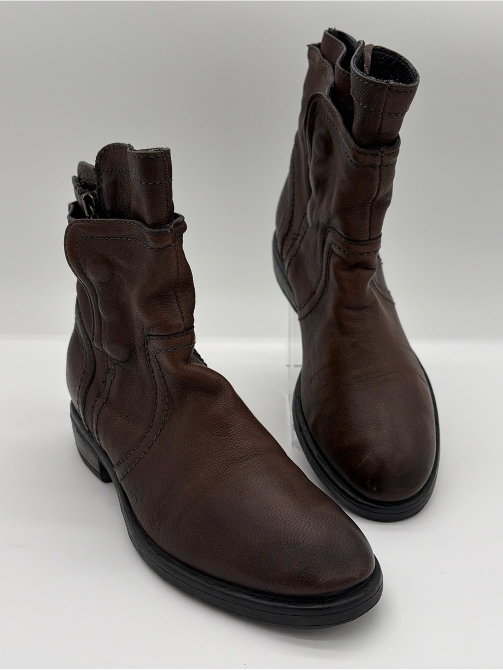VERA WANG Ozita Moto Flex Ankle Boot Womens 6.5 Brown Leather Italy Biker